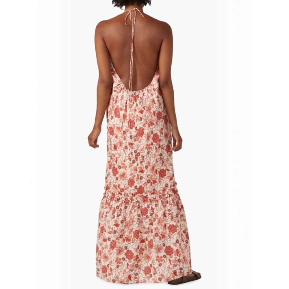 Bird & Knoll Isobel Maxi Dress XL Island Bloom Floral Halter Open Back Cotton - Picture 2 of 8